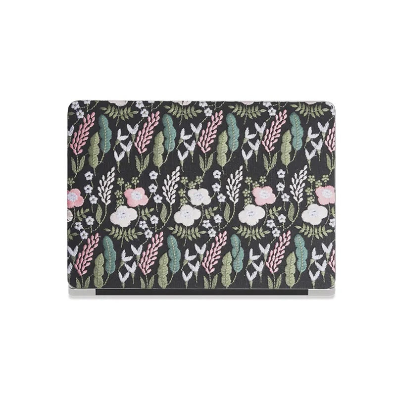 Black Sage Embroidered Leather Macbook Case