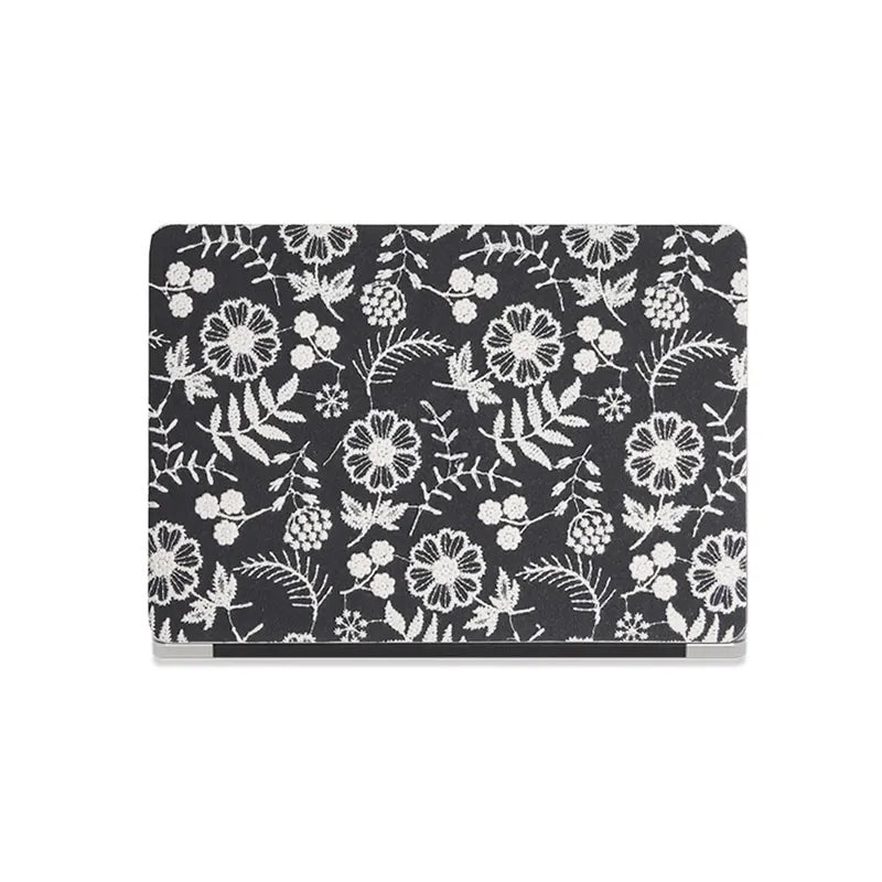 Black Daisy Embroidered Leather Macbook Case