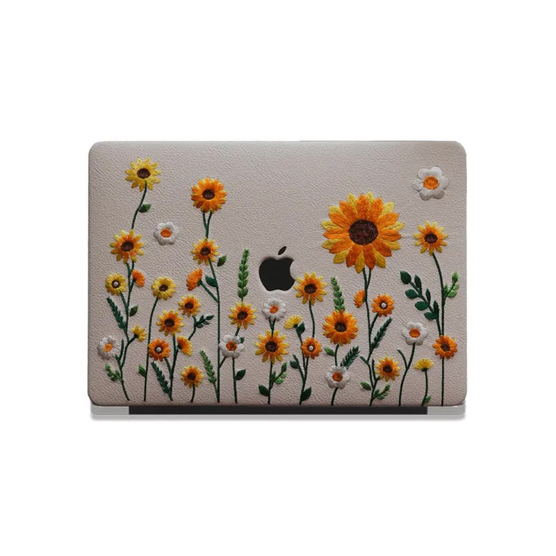 This Is Us Design Leather Embroidery ♾ Cream White Sunflower Garden Mac Case