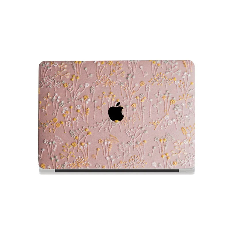 Pink Bandelion Embroidered Leather Macbook Case
