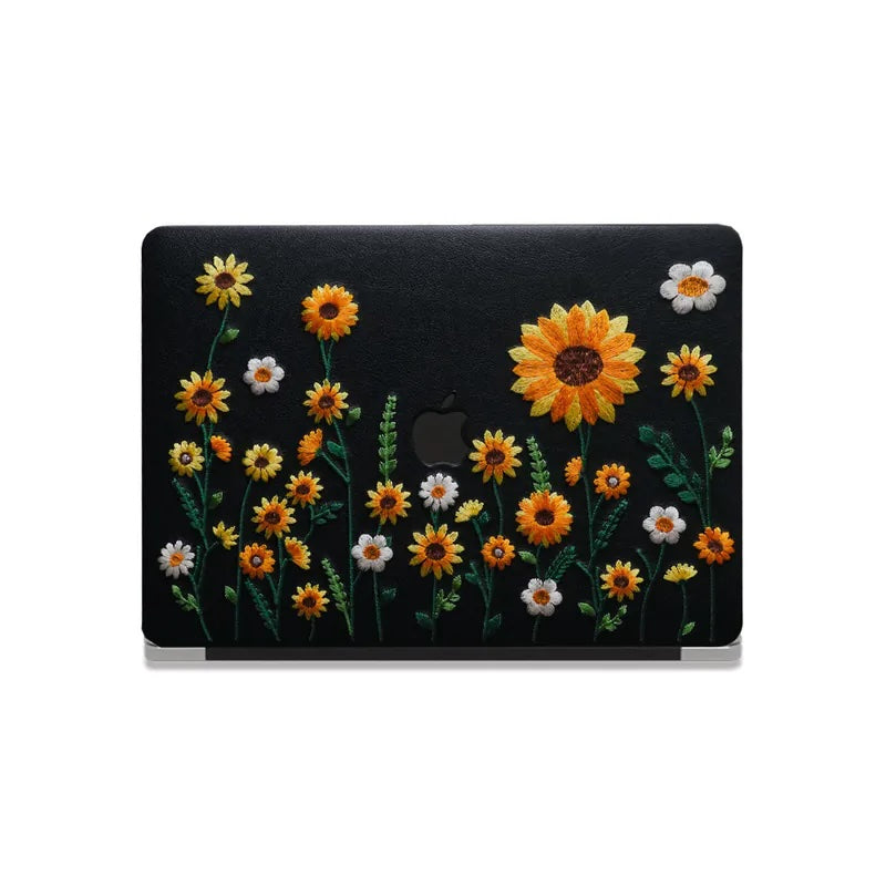 This Is Us Design Leather Embroidery ♾ Black Sunflower Garden Mac Case