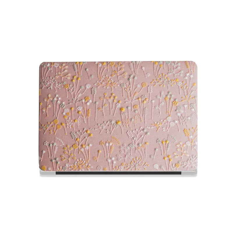 Pink Bandelion Embroidered Leather Macbook Case