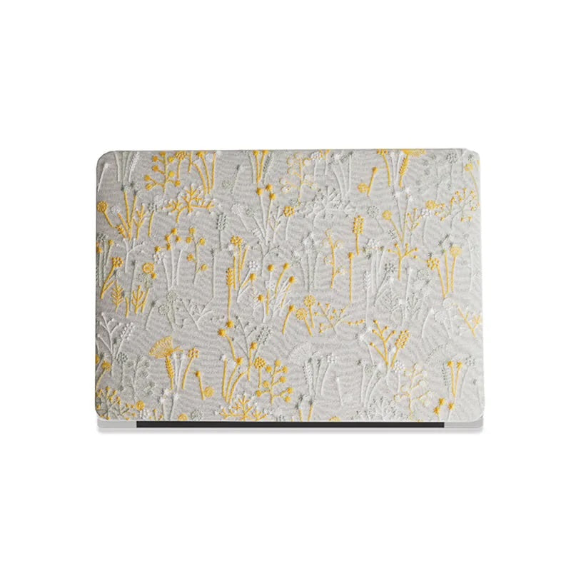 White Bandelion Embroidered Leather Macbook Case