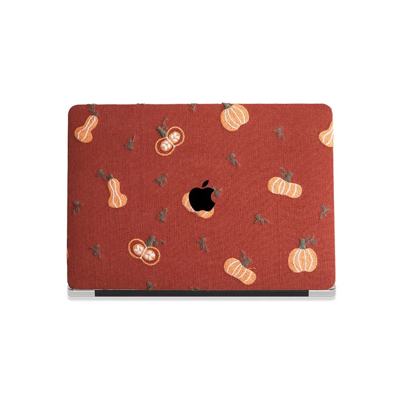 Pumpkin Embroidered Leather Macbook Case