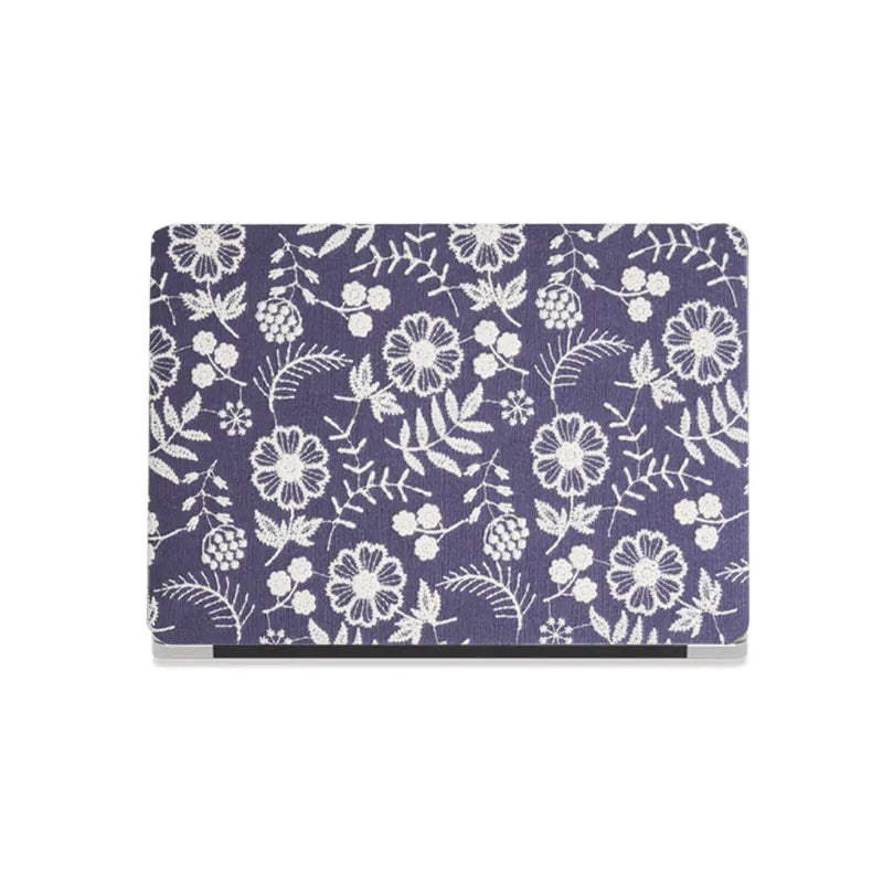 Oriental Blue Daisy Embroidered Leather Mac Case