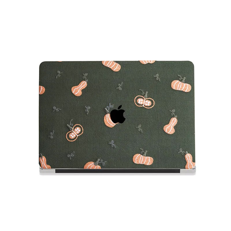 Green Pumpkin Embroidered Leather Mac Case