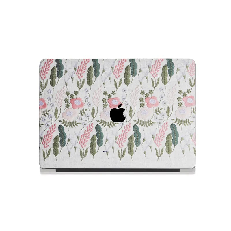 White Sage Embroidered Leather Macbook Case