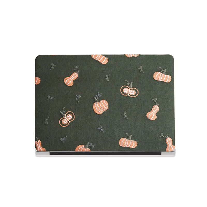 Green Pumpkin Embroidered Leather Mac Case