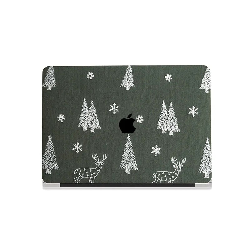Christmas tree & Elk Embroidered Leather Macbook Case