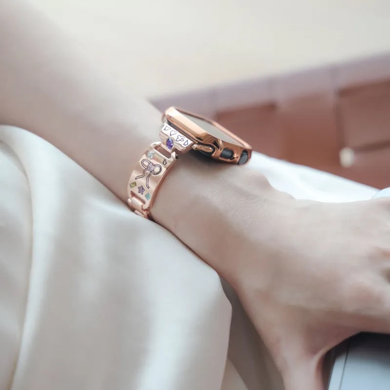 Cute engraved, high-quality metal inlaid with diamonds Apple Watch strap