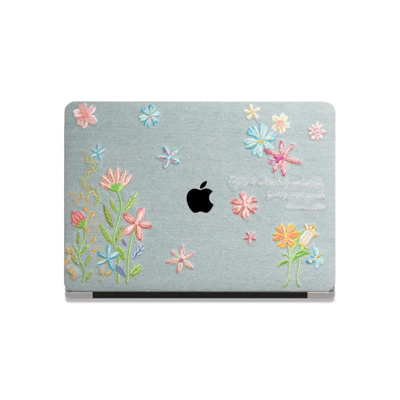 Denim Embroidery Embroidered Leather Macbook Case