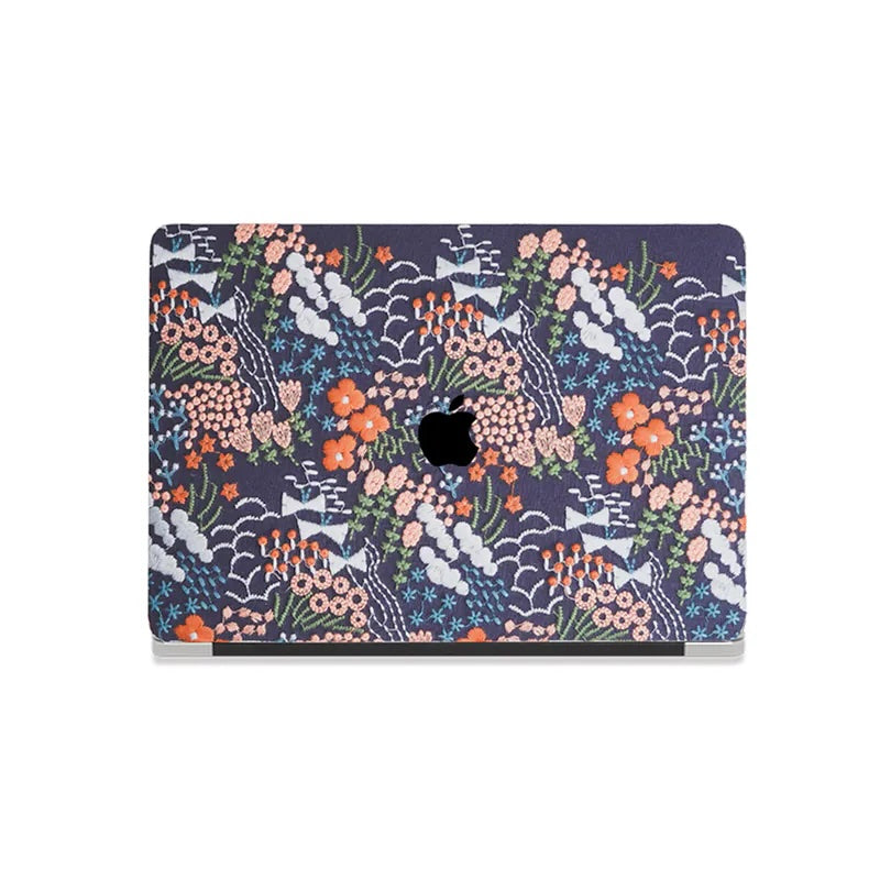 Black Bloom Embroidered Leather Macbook Case