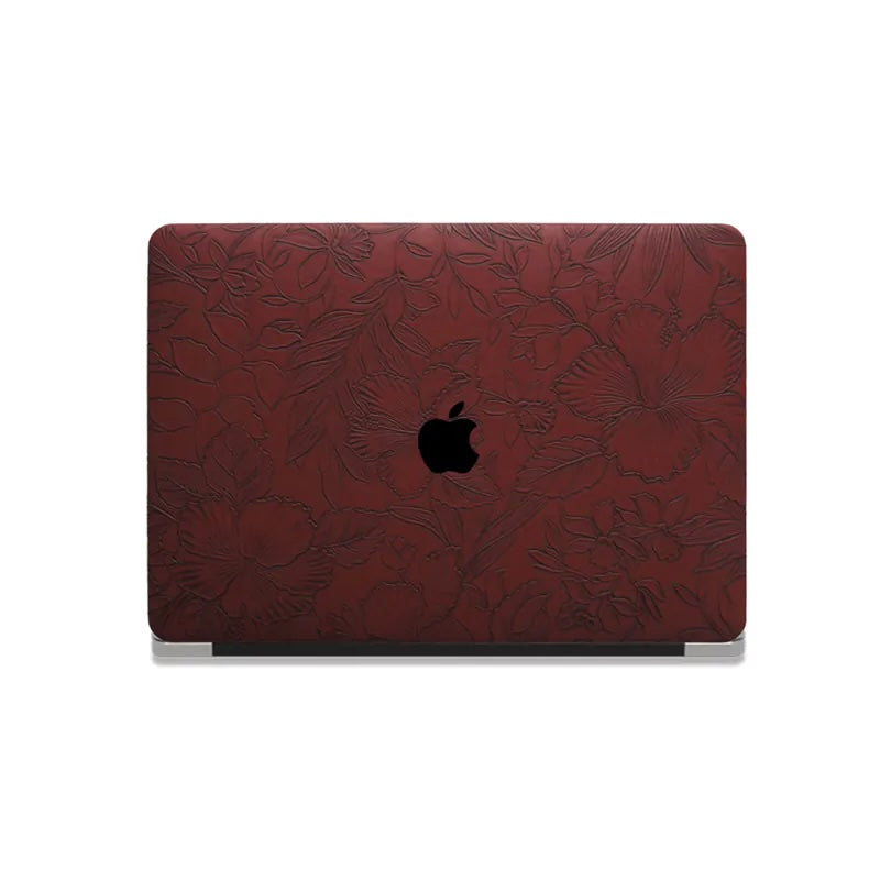 Dark Red Embossed Floral Leather Macbook Case