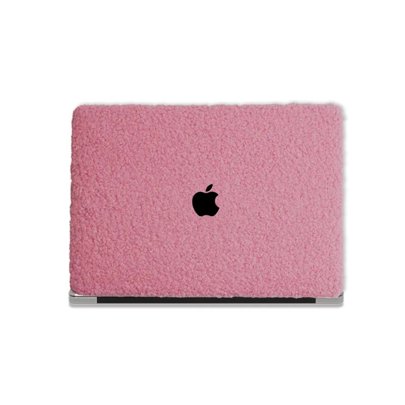 Neon Pink Teddy Plush Leather Macbook Case