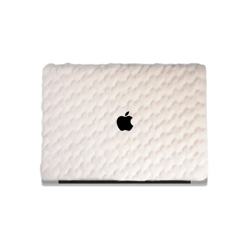 White Love Rabbit Fur Leather Macbook Case