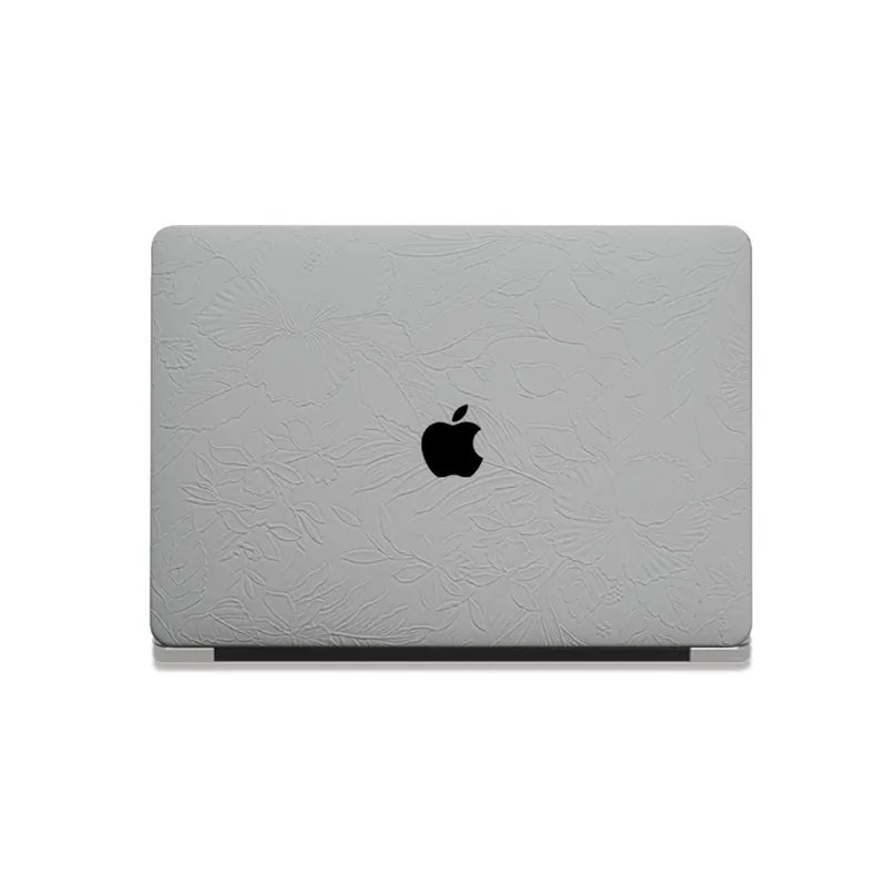 White Embossed Floral Leather Macbook Case