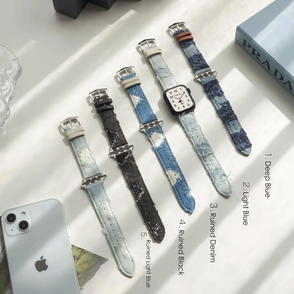 Distressed Denim Material Apple Watch Band