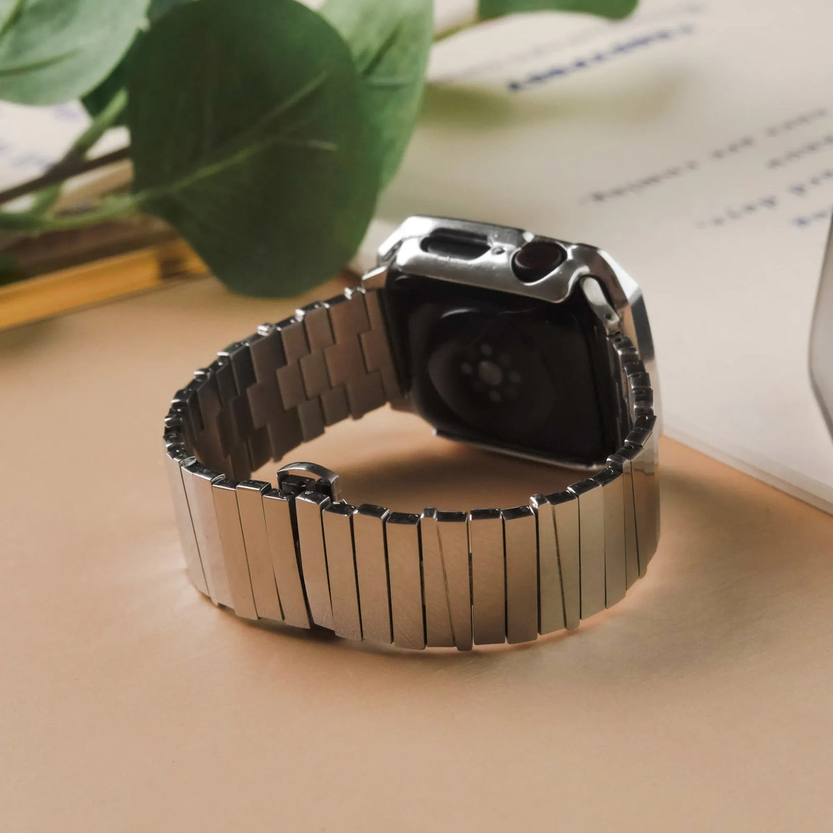 Asymmetric Square Textured Metal Apple Watch Band