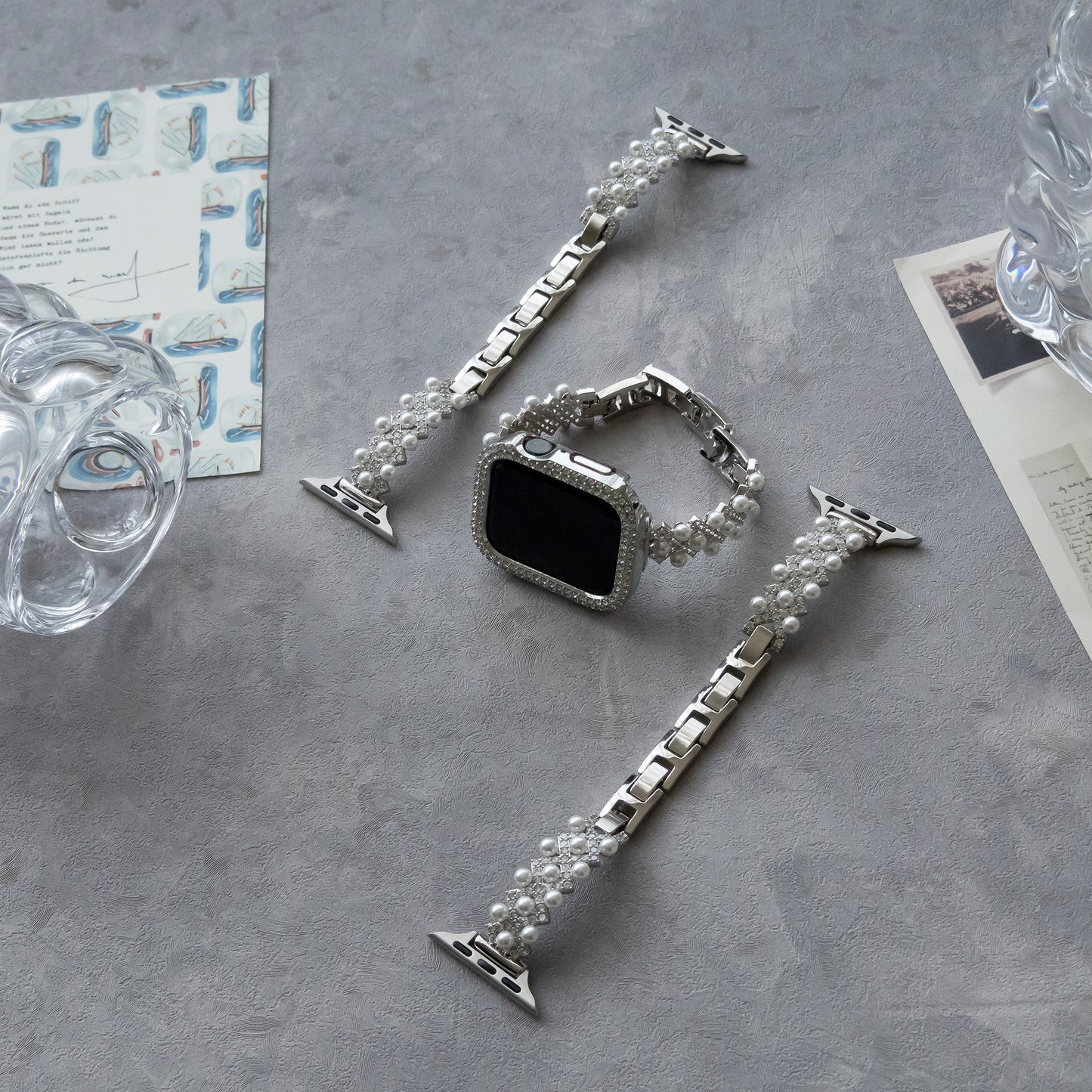 Diamond-bead textured metal Apple Watch band