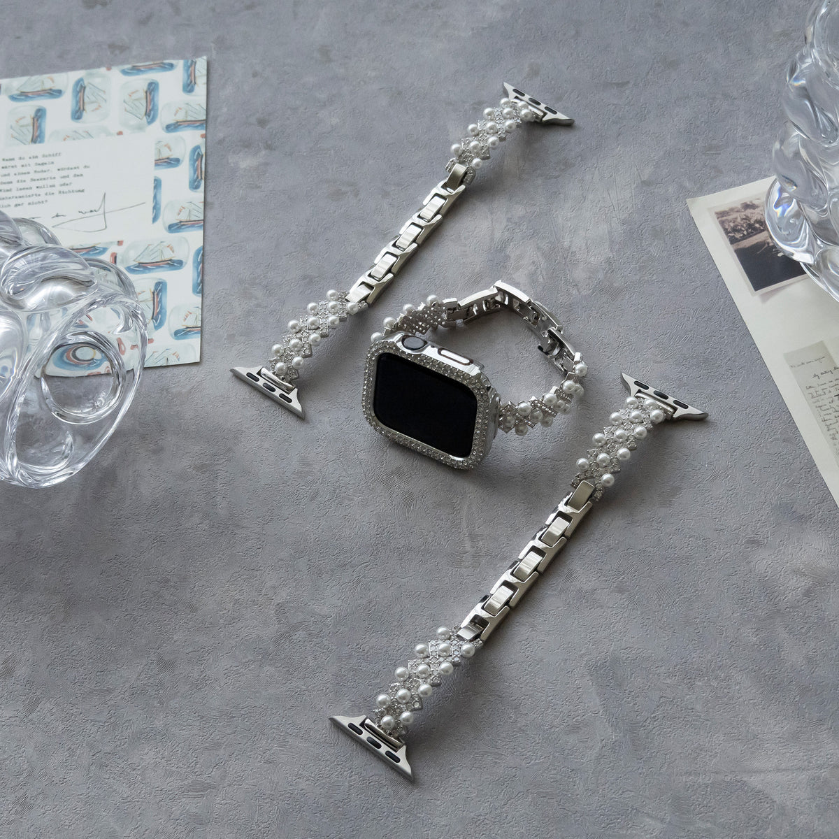 Diamond-bead textured metal Apple Watch band