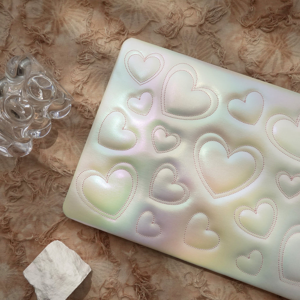 Puffy Heart Iridescent White ♾ Textured MacBook Case