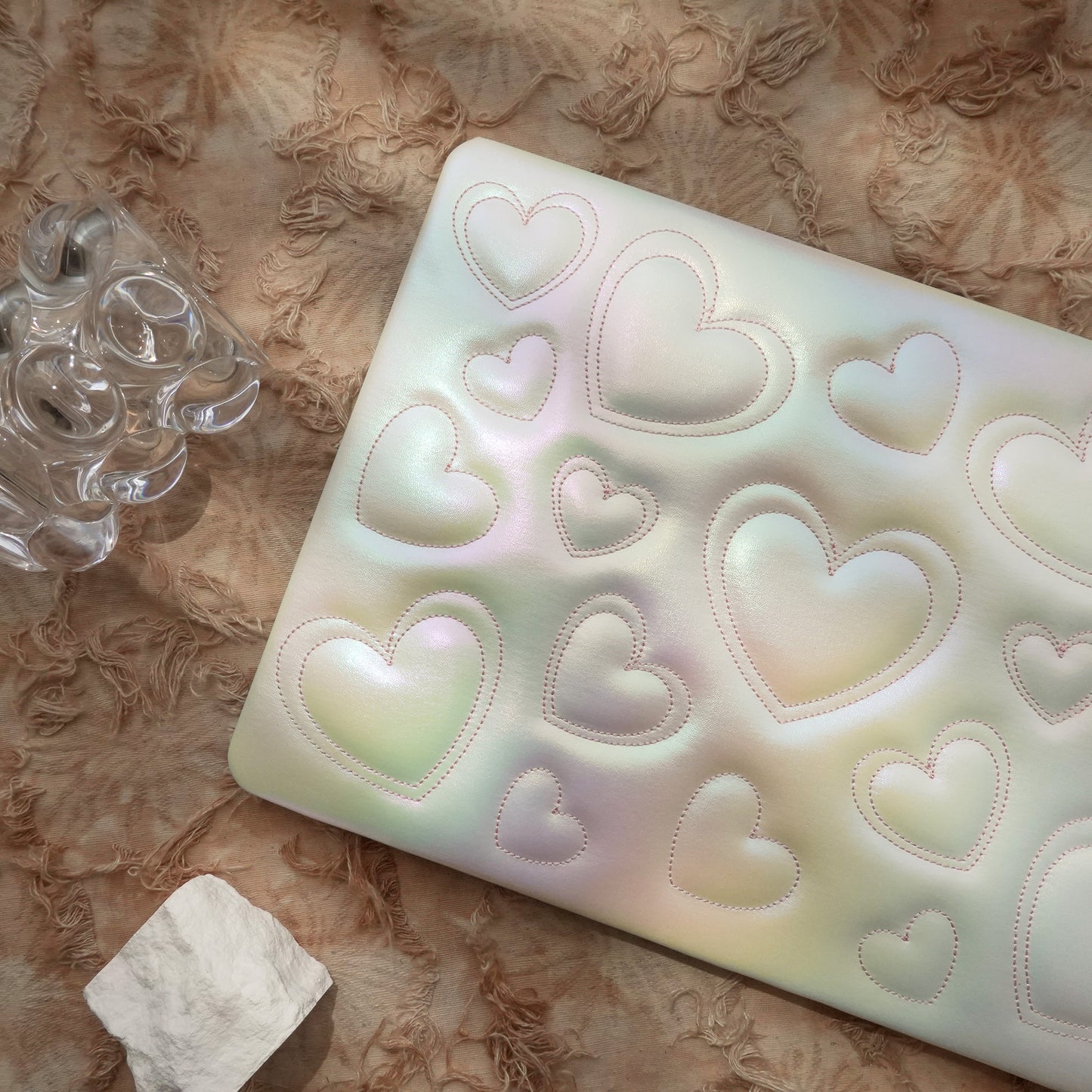 Puffy Heart Iridescent White ♾ Textured MacBook Case