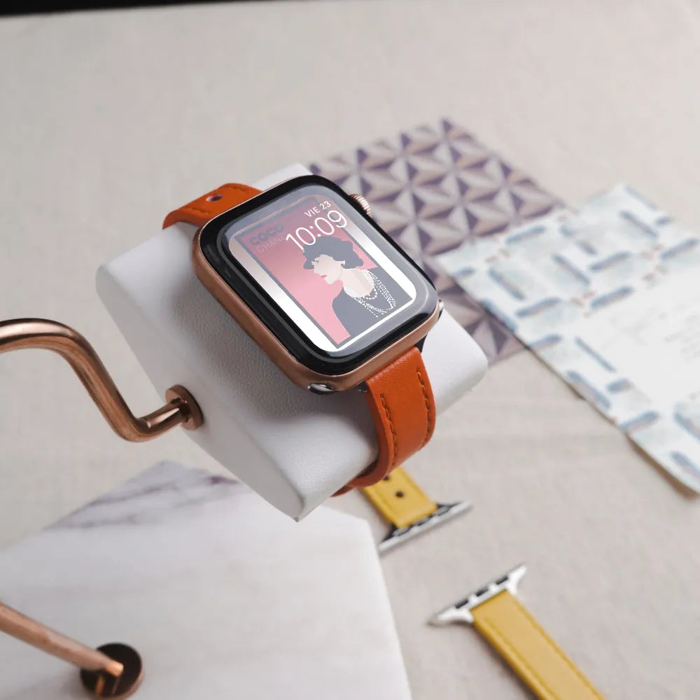 Narrow Genuine Leather Buckle Apple Watch Band