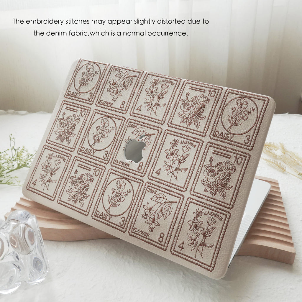 Embroidery Series ♾ Mocha Brown Flora Post Premium Stitching MacBook Case