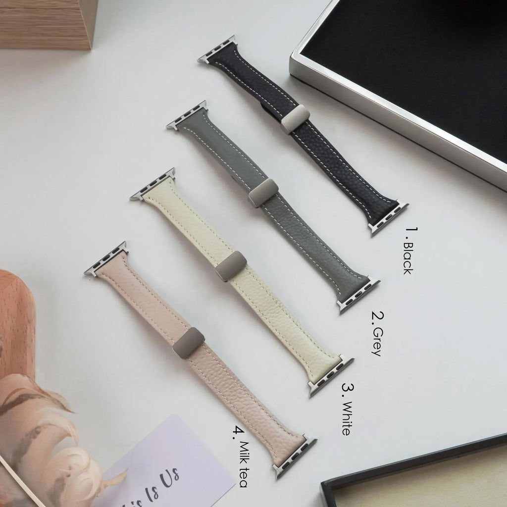 Slim Magnetic Lychee Texture Leather Apple Watch Band