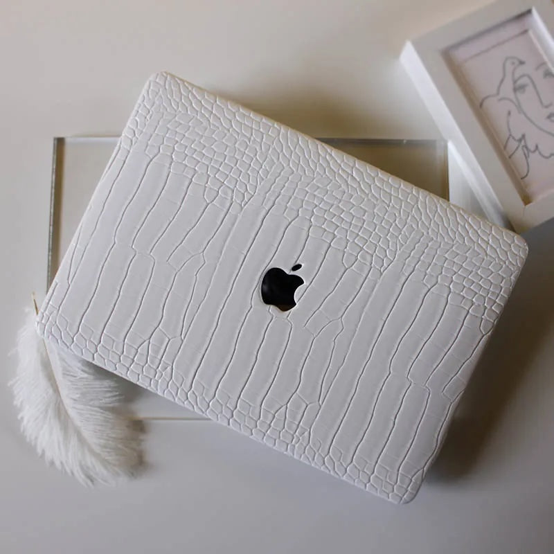 White Crocodile Leather Macbook Case