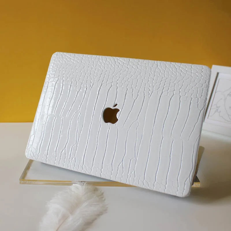White Crocodile Leather Macbook Case