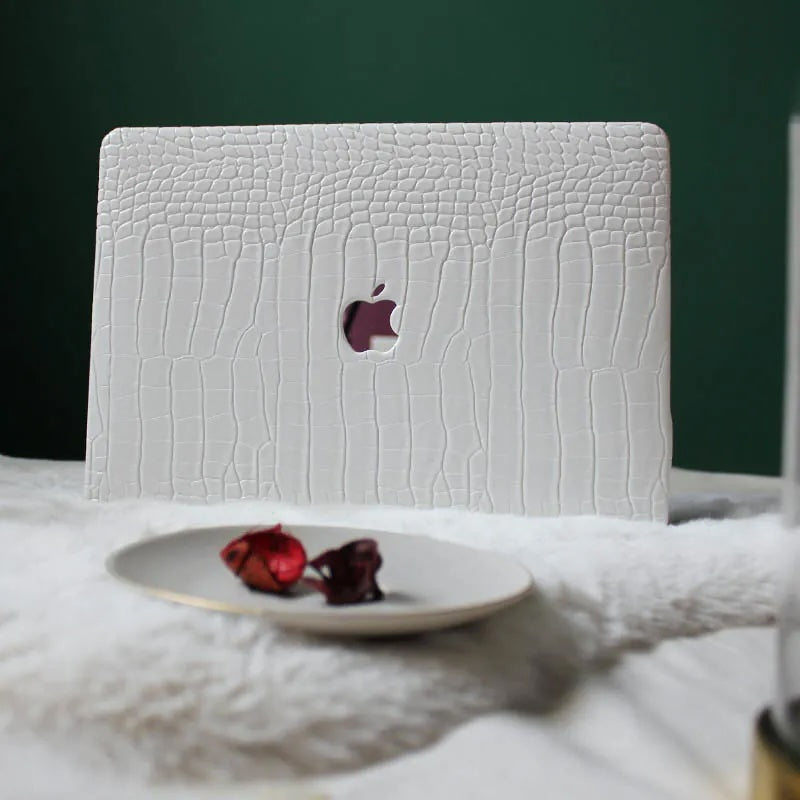 White Crocodile Leather Macbook Case