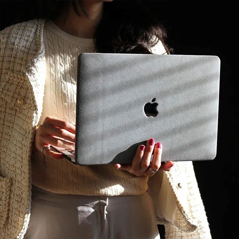 Grey Suede Leather Macbook Case