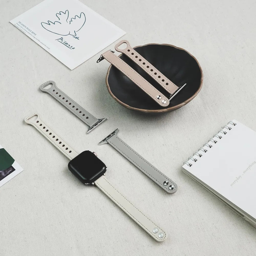 Narrow Genuine Leather Buckle Apple Watch Band