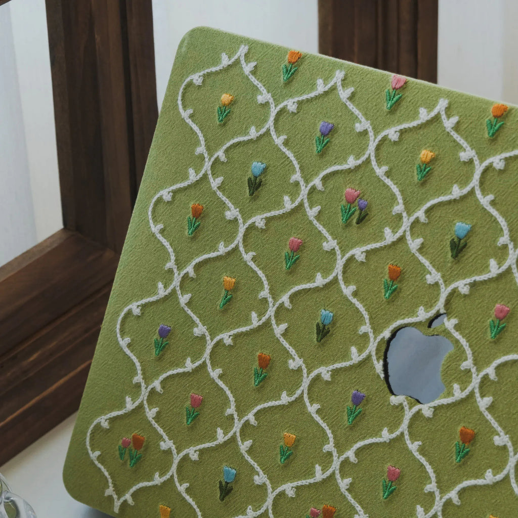 This Is Us Plaid Floral Textured Stitching Little Grass Green Mac Case
