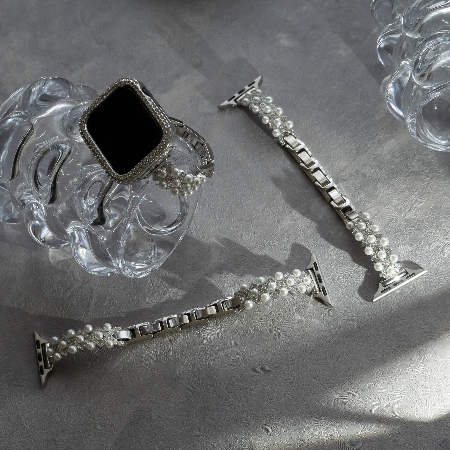 Diamond-bead textured metal Apple Watch band