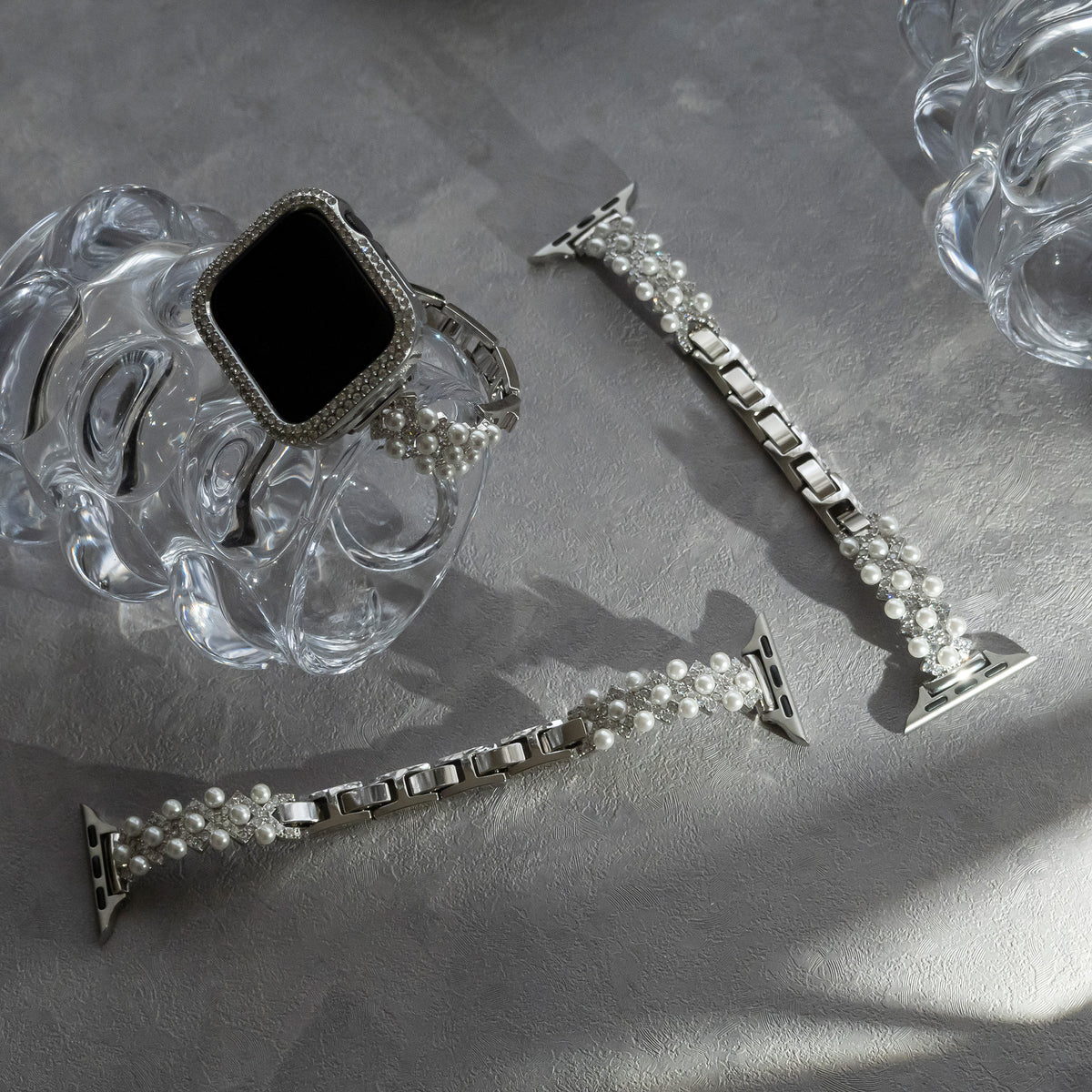 Diamond-bead textured metal Apple Watch band