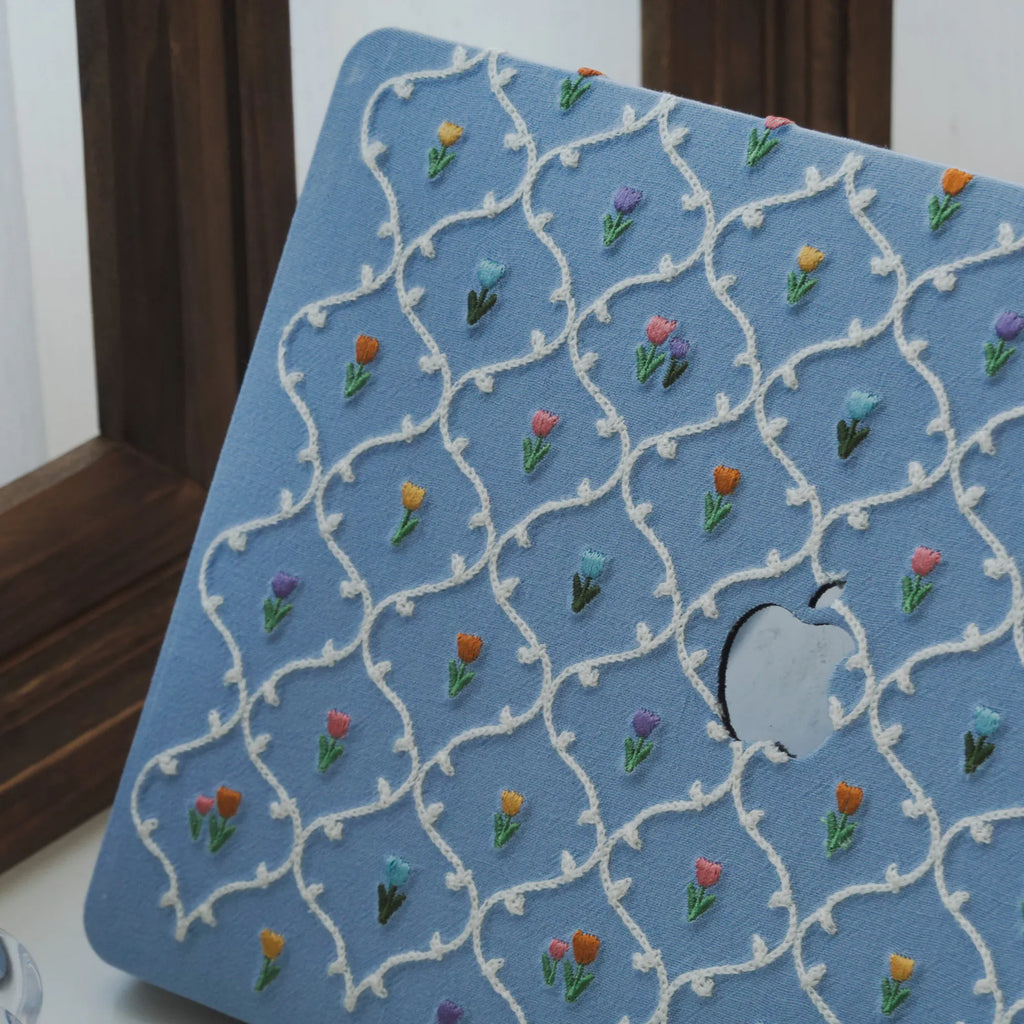 This Is Us Plaid Floral ♾ Textured Stitching Sky Blue Mac Case