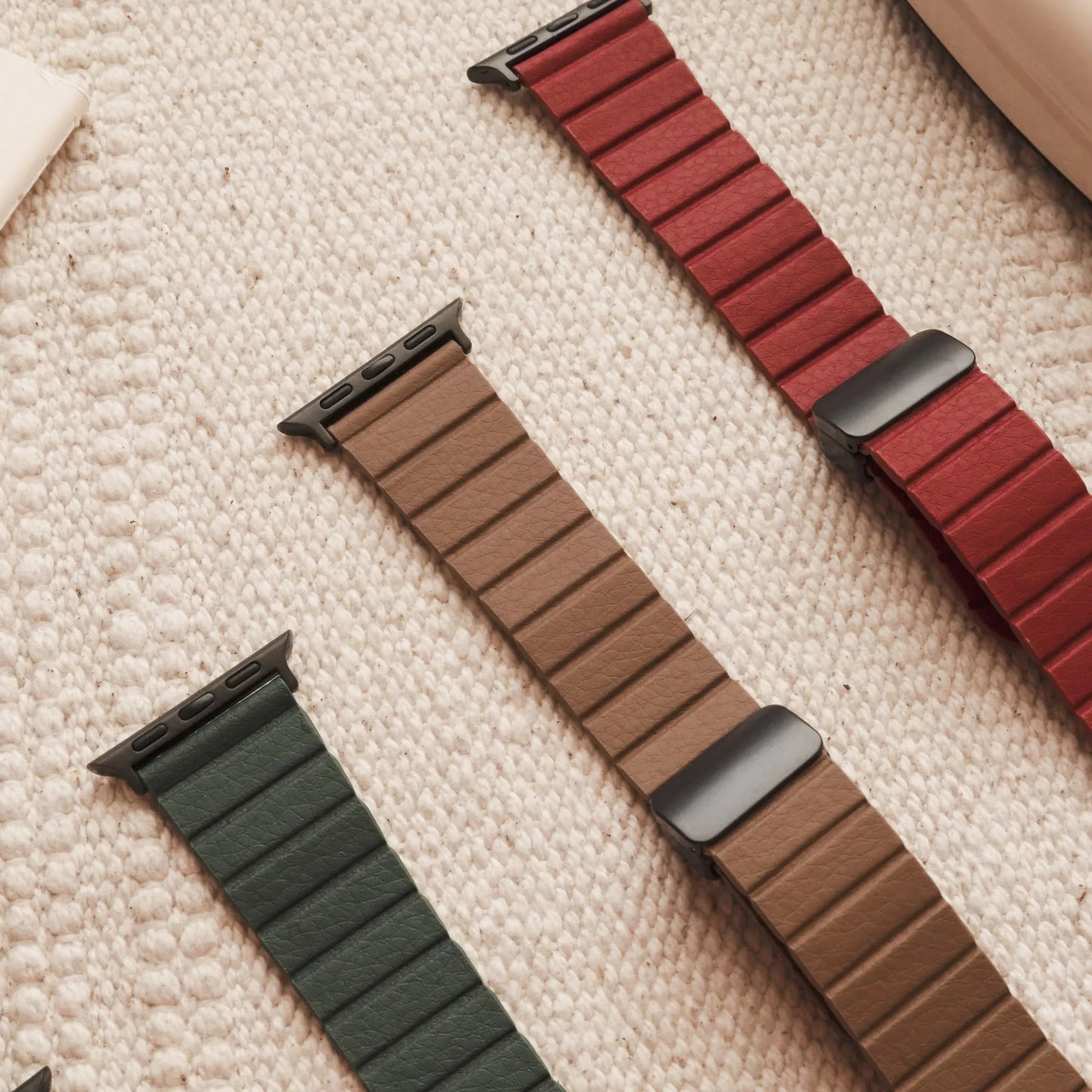 Wide Elegant Leather Venetian Blinds Magnetic Clasp Apple Watch Band