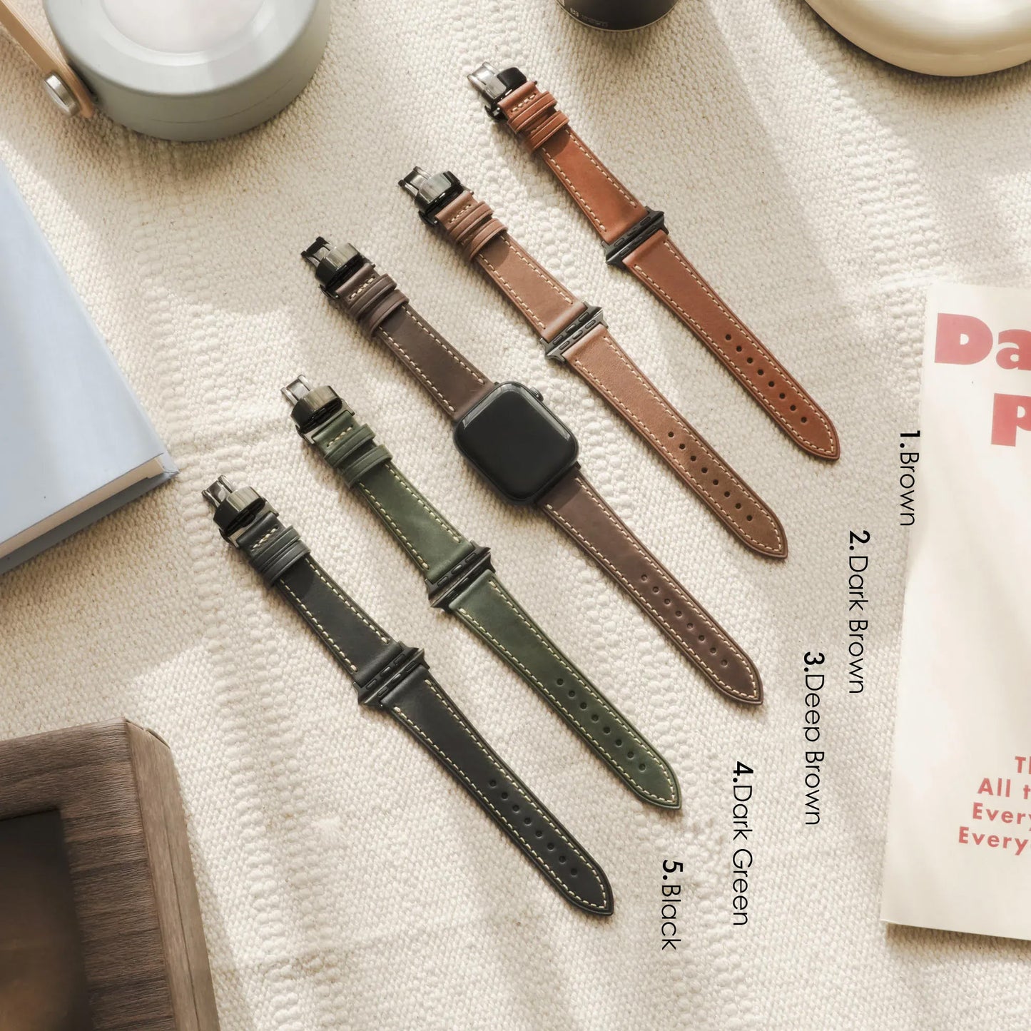 Crazy Horse Leather Metal Butterfly Clasp Apple Watch Band
