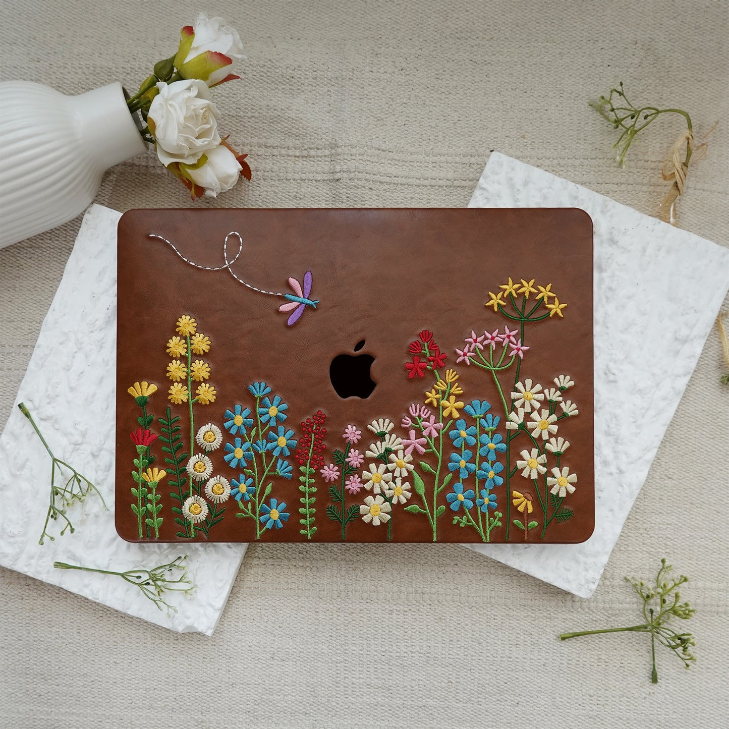 This is us Embroidery Series ♾ Colorful Floral Brown Mac Case