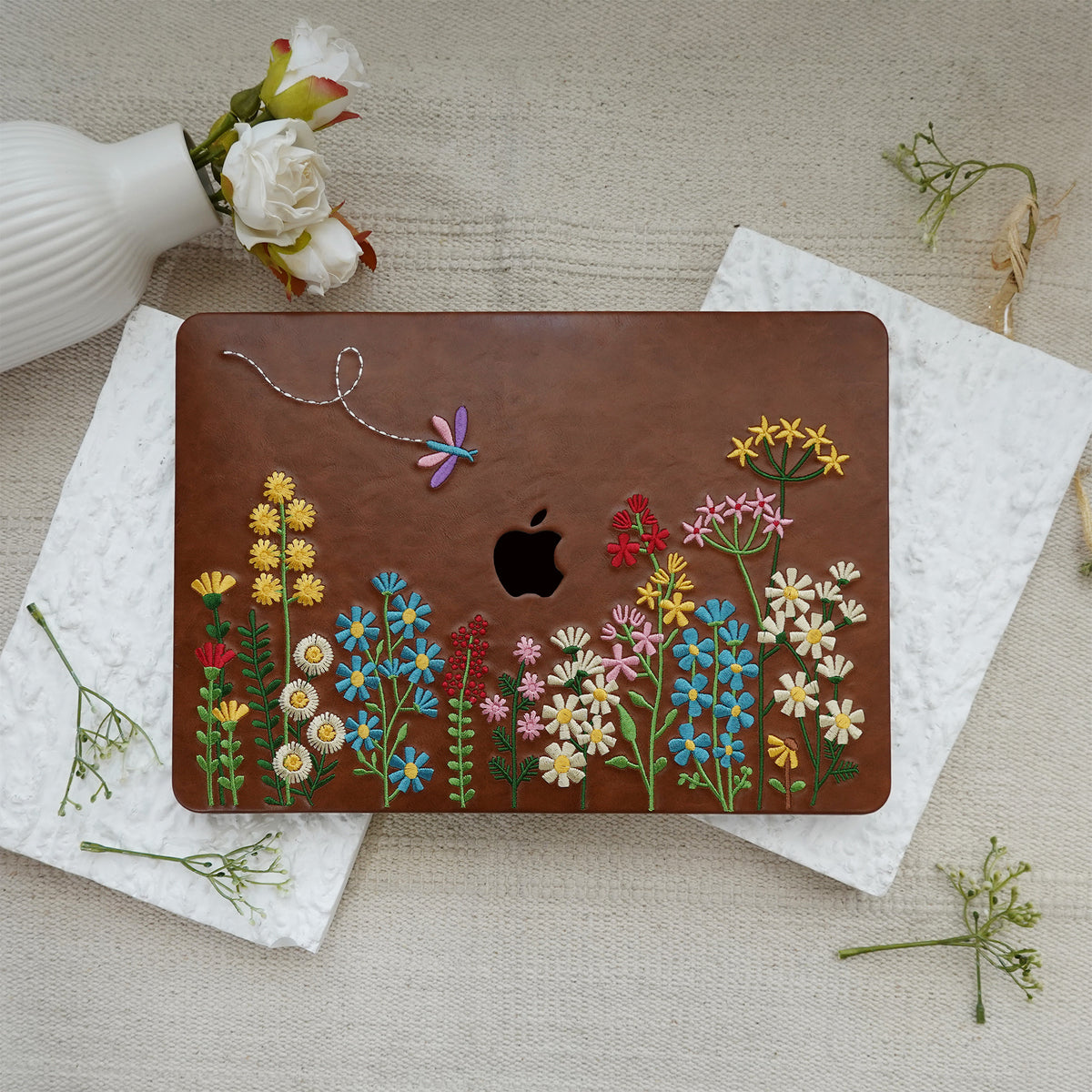 This is us Embroidery Series ♾ Colorful Floral Brown Mac Case