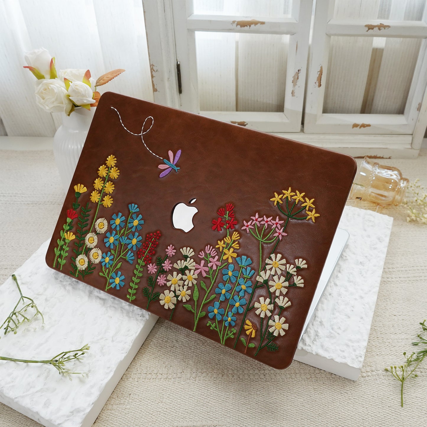 This is us Embroidery Series ♾ Colorful Floral Brown Mac Case