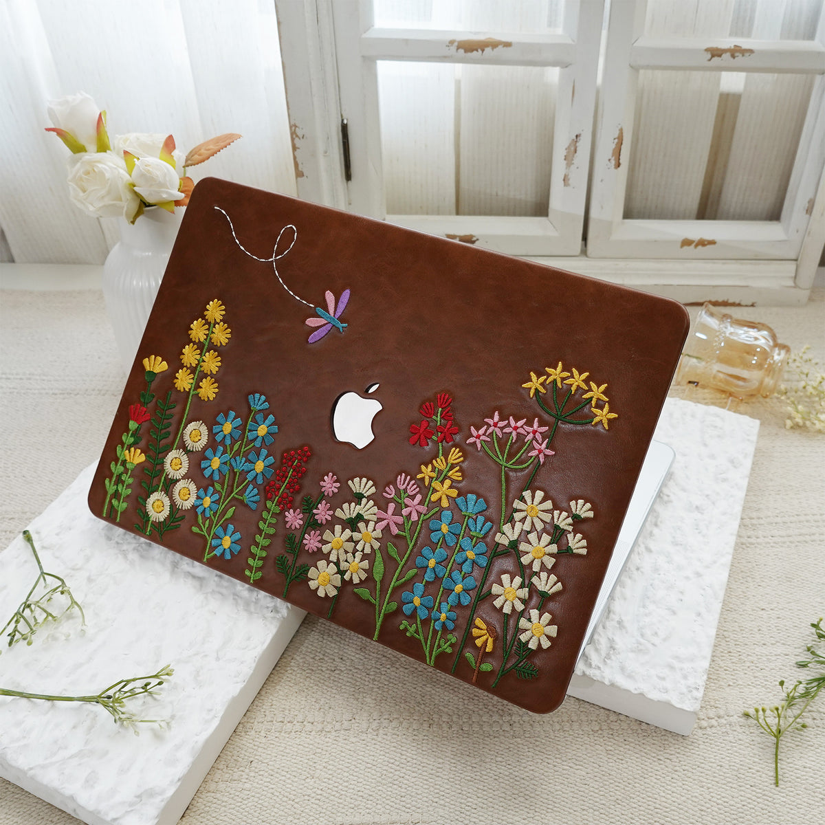 This is us Embroidery Series ♾ Colorful Floral Brown Mac Case