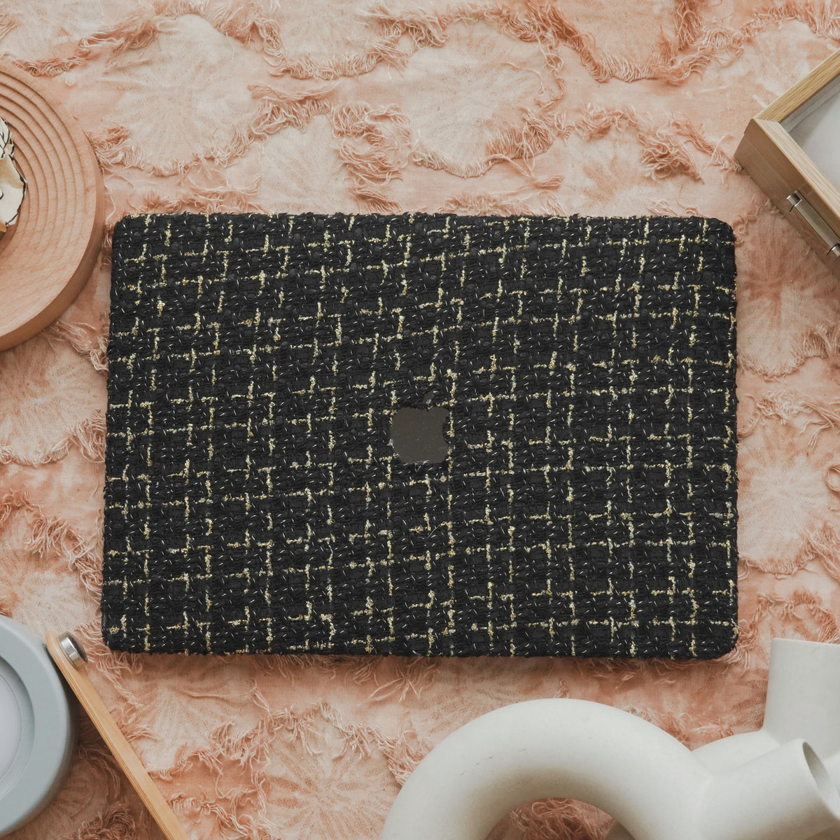 Plain Weave Chanel Style ♾ Pure Black Yarn Woven Mac Case