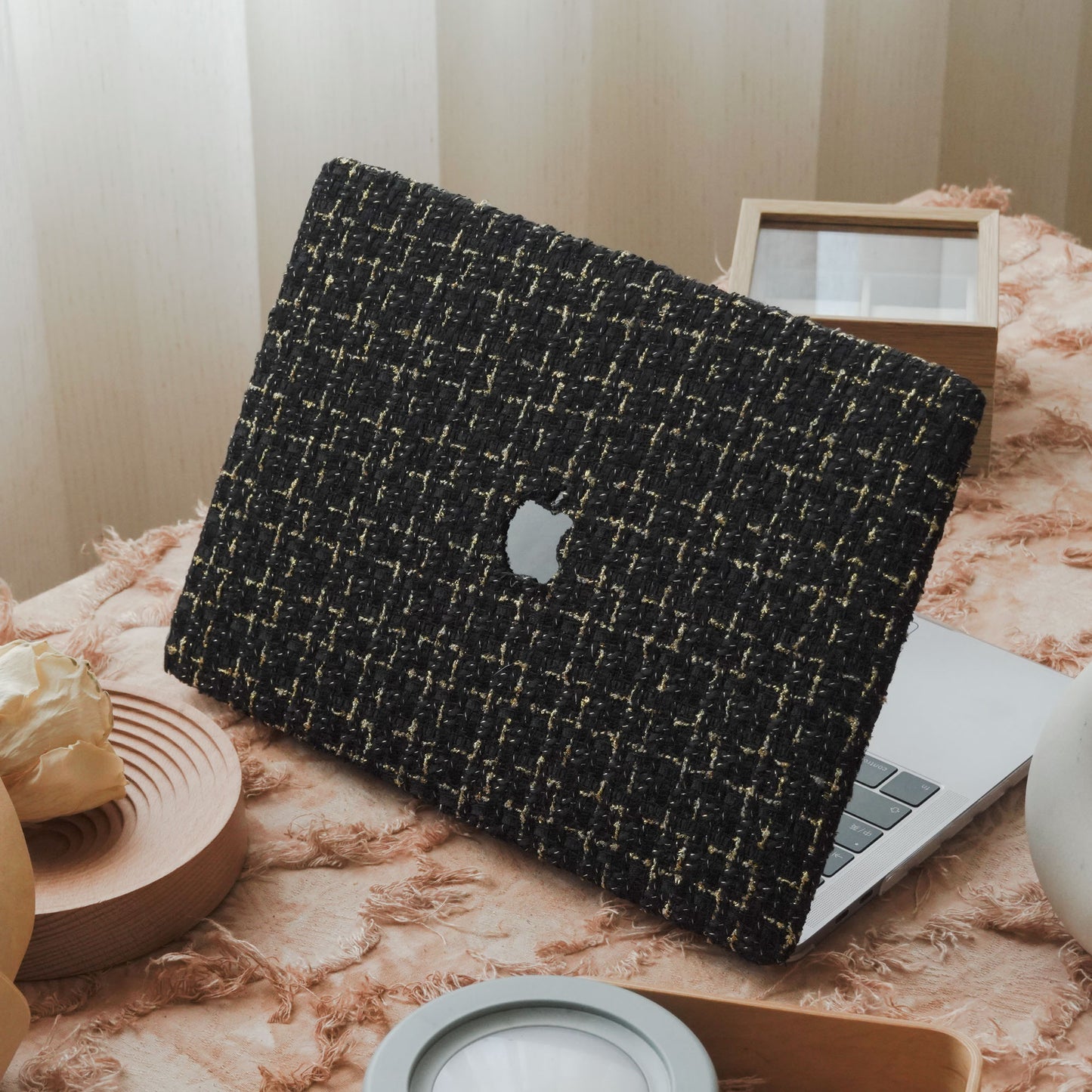 Plain Weave Chanel Style ♾ Pure Black Yarn Woven Mac Case