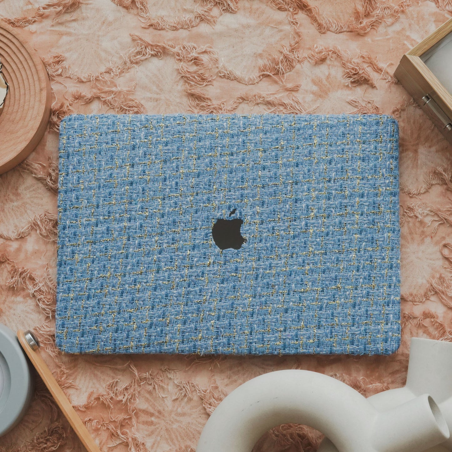 Plain Weave Chanel Style ♾ Sky Blue Yarn Woven Mac Case