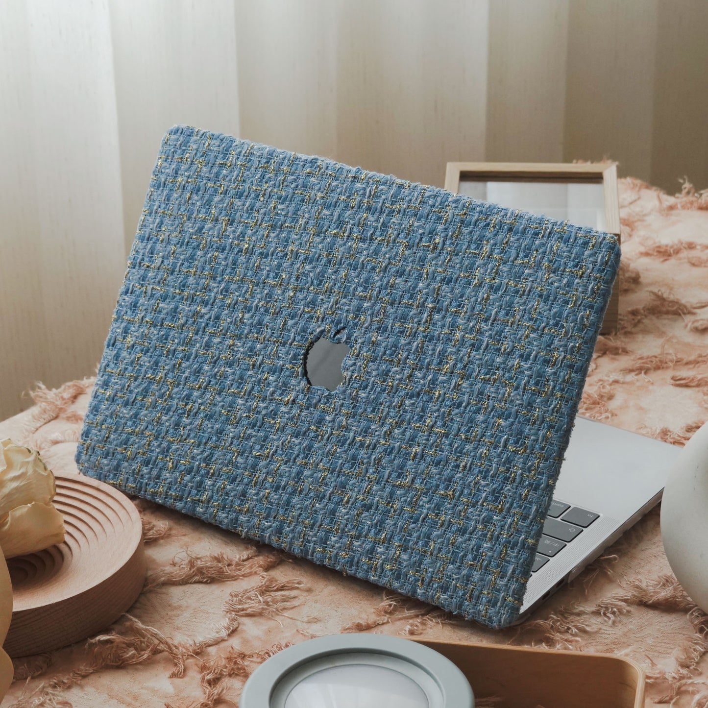 Plain Weave Chanel Style ♾ Sky Blue Yarn Woven Mac Case