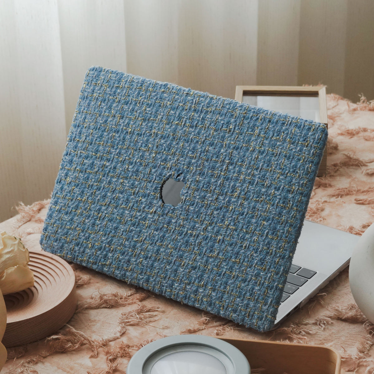 Plain Weave Chanel Style ♾ Sky Blue Yarn Woven Mac Case