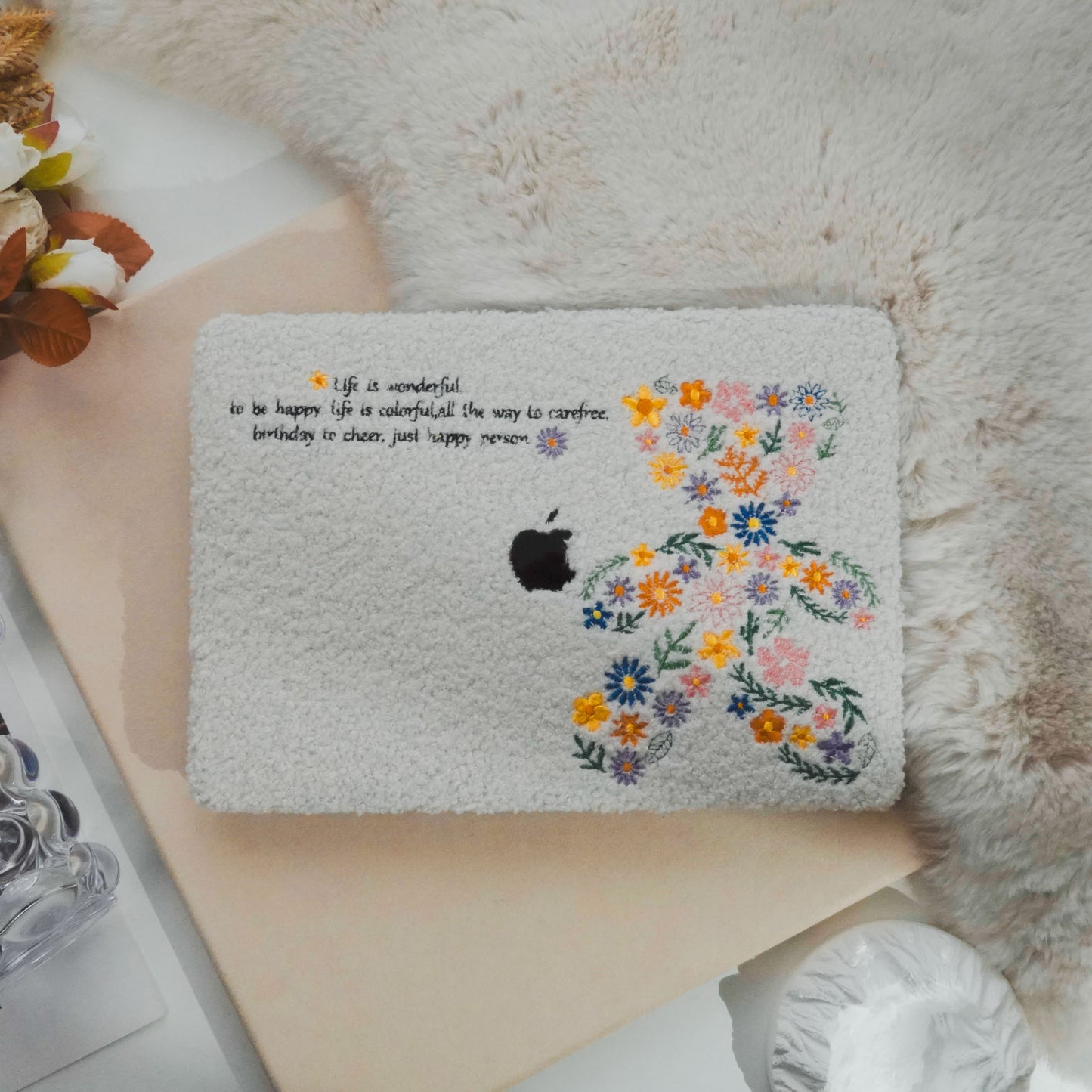 This is Us Designer Teddy Fleece ♾ Floral Teddy Bear Embroidery Series Macbook Case